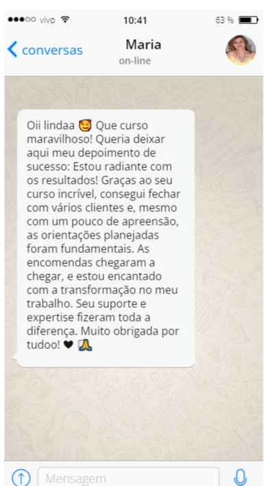 Terceiro depoimento original enviado por uma cliente